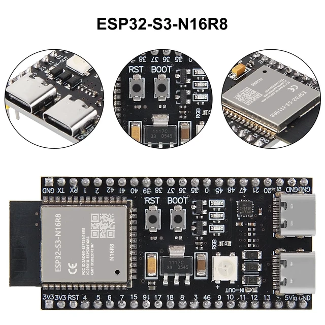 Alt view image 3 of 5 - 3Set ESP32 S3 N16R8 Kit with 16MB Flash 8MB PSRAM ESP32-S3 44pin Expansion Boards Terminals Compatible with Arduino IDE MicroPython