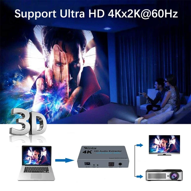 Alt view image 5 of 5 - Wiistar 4K HDMI Audio Extractor HDMI Splitter 1x2 4K60Hz with Audio Out