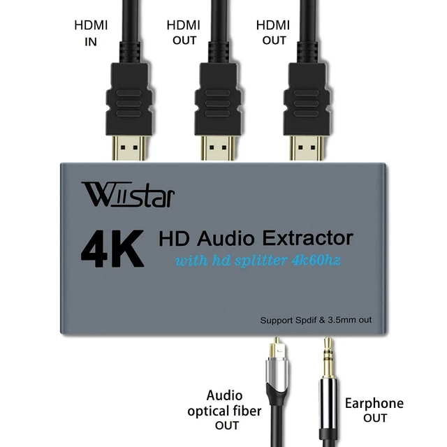 Alt view image 4 of 5 - Wiistar 4K HDMI Audio Extractor HDMI Splitter 1x2 4K60Hz with Audio Out