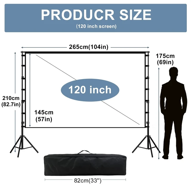 Alt view image 5 of 5 - lejiada 120 Inch Projector Screen with Stand, 4K HD 16:9 Movie Screen for Backyard, Outdoor Movie Nights and Business Presentations, Portable Foldable Anti-Crease Screen with Carry Bag
