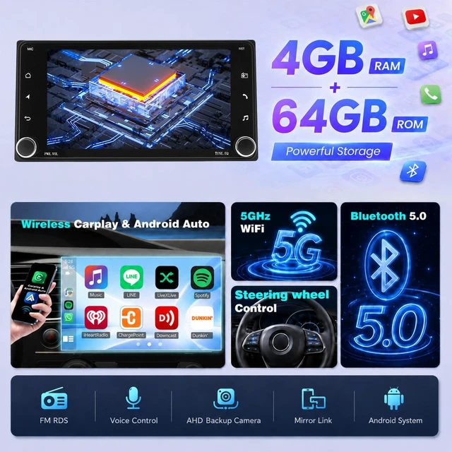 Alt view image 3 of 5 - Upgrcaru 4+64G 7 Inch Android Car Radio for Toyota 4Runner 2003-2009