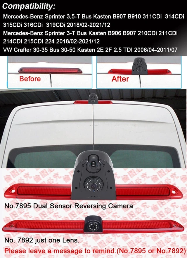 Alt view image 3 of 5 - Third Roof Brake Lamp Back up Car Camera Dual Camera Parking Reverse Double Camera Replacement for VW Crafter Mercedes Benz Sprinter B906 OEM:A9068200456 2DA009511 Waterproof Night Vision