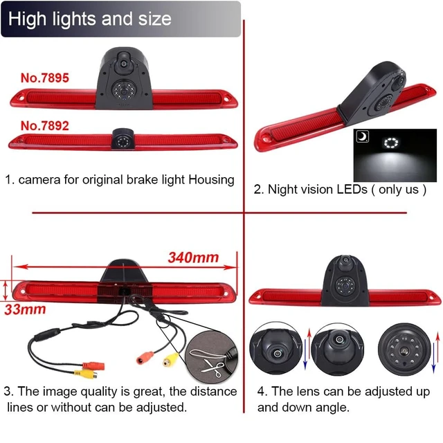 Alt view image 4 of 5 - Third Roof Brake Lamp Back up Car Camera Dual Camera Parking Reverse Double Camera Replacement for VW Crafter Mercedes Benz Sprinter B906 OEM:A9068200456 2DA009511 Waterproof Night Vision