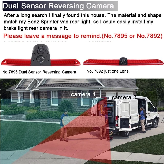 Alt view image 5 of 5 - Third Roof Brake Lamp Back up Car Camera Dual Camera Parking Reverse Double Camera Replacement for VW Crafter Mercedes Benz Sprinter B906 OEM:A9068200456 2DA009511 Waterproof Night Vision