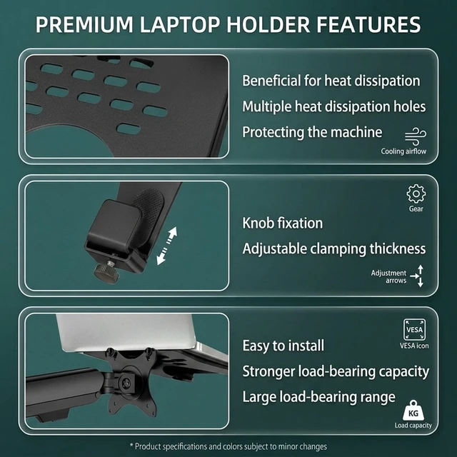 Alt view image 5 of 5 - HILLPORT Laptop Mount Tray for Monitor Arm, 19.8 lbs, 10-18.3 Inch