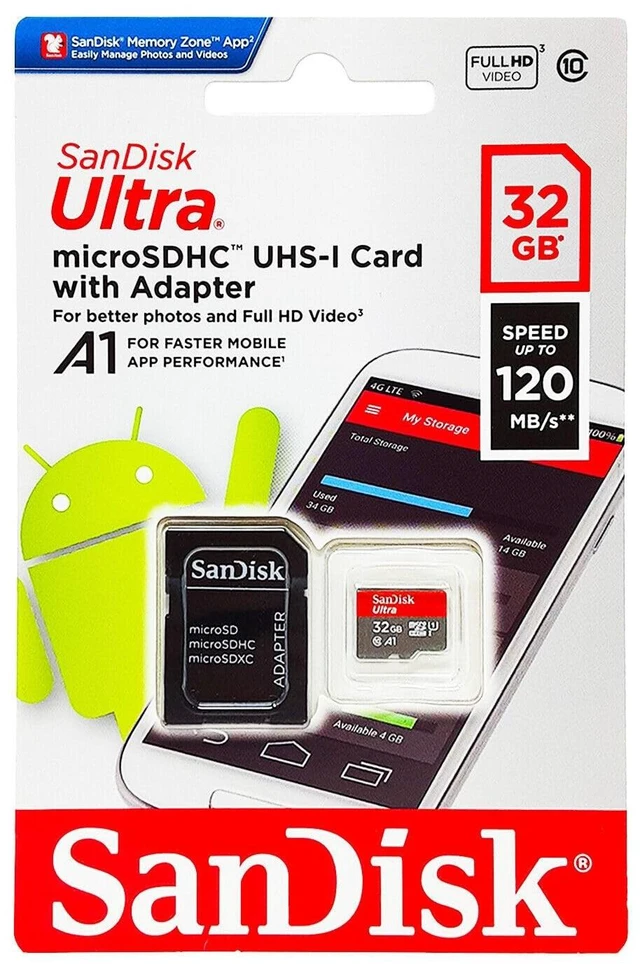 Alt view image 3 of 5 - SanDisk 32GB Ultra microSDHC UHS-I Memory Card with Adapter - 98MB/s, C10, U1, Full HD, A1, Micro SD Card - SDSQUAR-032G-GN6MA