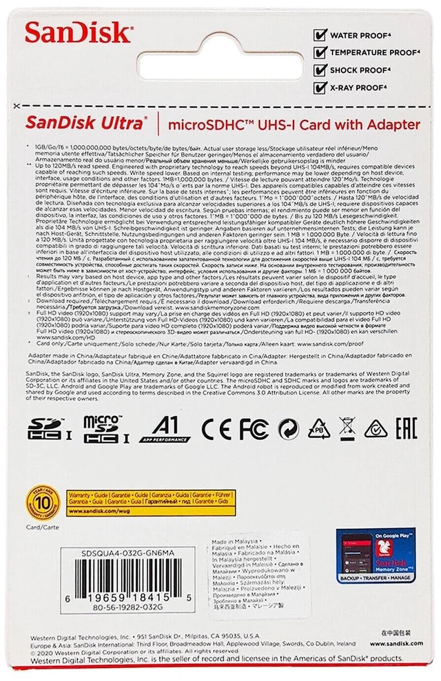 Alt view image 5 of 5 - SanDisk 32GB Ultra microSDHC UHS-I Memory Card with Adapter - 98MB/s, C10, U1, Full HD, A1, Micro SD Card - SDSQUAR-032G-GN6MA