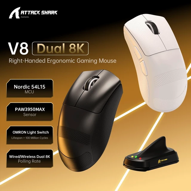 Alt view image 3 of 5 - ATTACK SHARK V8 Wireless Ultralight 8K Polling Gaming Mouse-Black+Tape