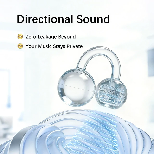 Alt view image 3 of 5 - Essonio ES-M91S Ultra Open Ear Clip Earbuds, Bluetooth 6.0 Wireless, Silver