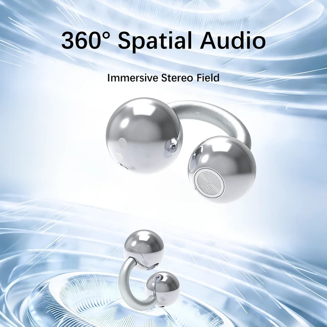 Alt view image 4 of 5 - Essonio ES-M91S Ultra Open Ear Clip Earbuds, Bluetooth 6.0 Wireless, Silver