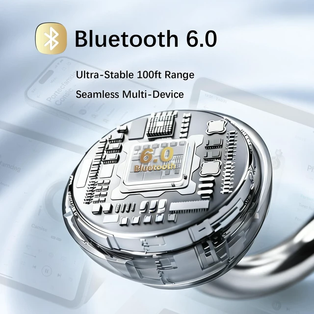 Alt view image 5 of 5 - Essonio ES-M91S Ultra Open Ear Clip Earbuds, Bluetooth 6.0 Wireless, Silver
