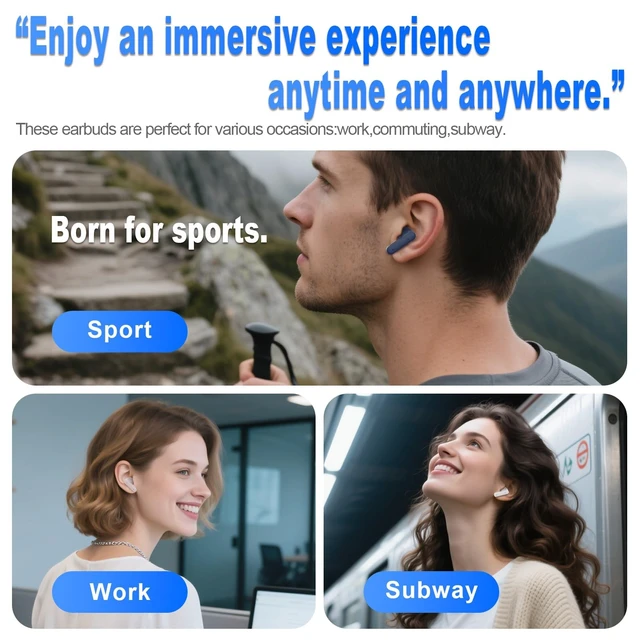 Alt view image 2 of 5 - NLFYV Wireless Bluetooth 6.0 Headphones with Active Noise Cancelling (ANC), 6-Mic ENC Clear Calls, 35 Hours Playtime, HiFi Stereo, in-Ear Headphones, for Home Office Travel Outdoor Sports - Blu
