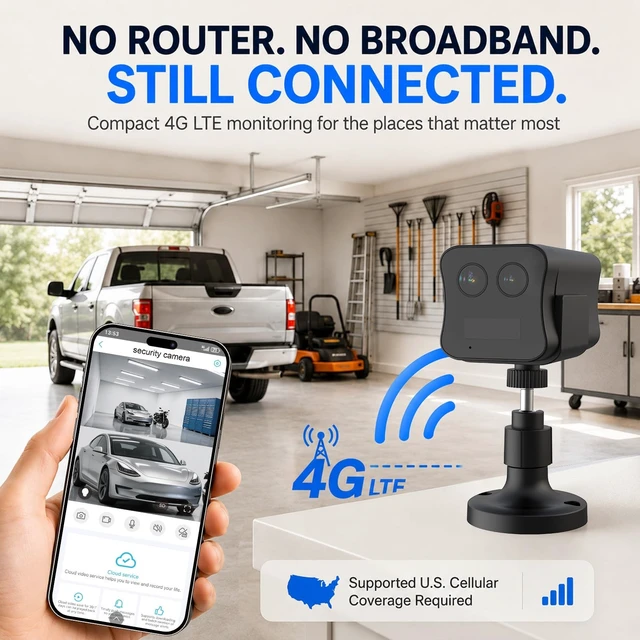 Alt view image 2 of 5 - 4G LTE Cellular Security Camera No WiFi Needed, Dual Lens 2K Mini Camera