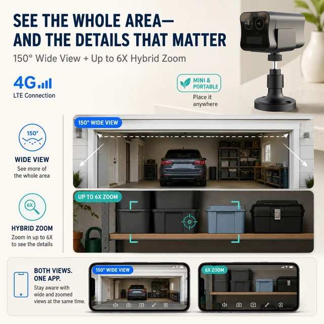 Alt view image 3 of 5 - 4G LTE Cellular Security Camera No WiFi Needed, Dual Lens 2K Mini Camera