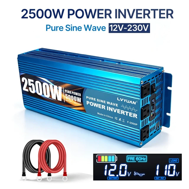 Alt view image 2 of 5 - LVYUAN 2500W Pure Sine Wave Power Inverter 12V DC to 110V/120V AC