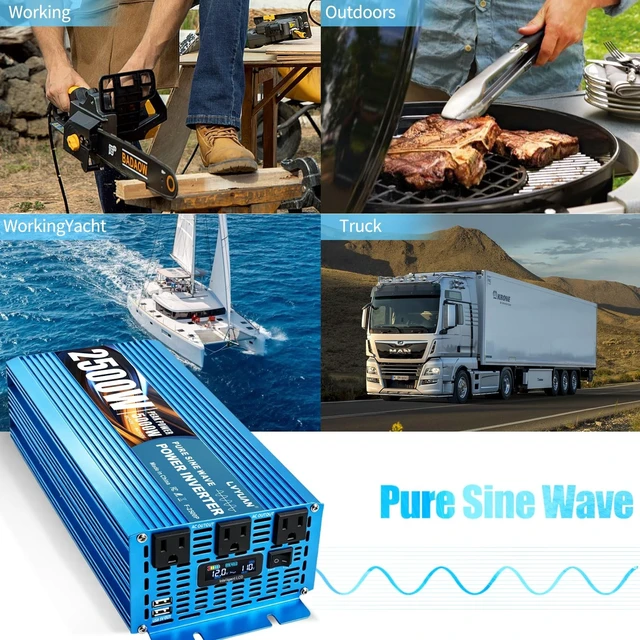 Alt view image 4 of 5 - LVYUAN 2500W Pure Sine Wave Power Inverter 12V DC to 110V/120V AC