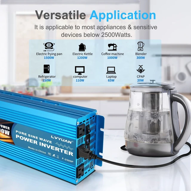 Alt view image 5 of 5 - LVYUAN 2500W Pure Sine Wave Power Inverter 12V DC to 110V/120V AC