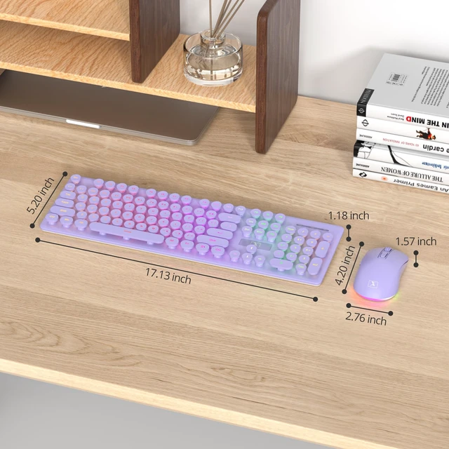 Alt view image 4 of 5 - Fogruaden Rechargeable Wireless Keyboard and Mouse, Backlit Cute Keyboard and Mouse Combo with Retro Round Keycap, 2.4G Connectivity for Windows PC, Laptop, Desktops, Computer(Purple)
