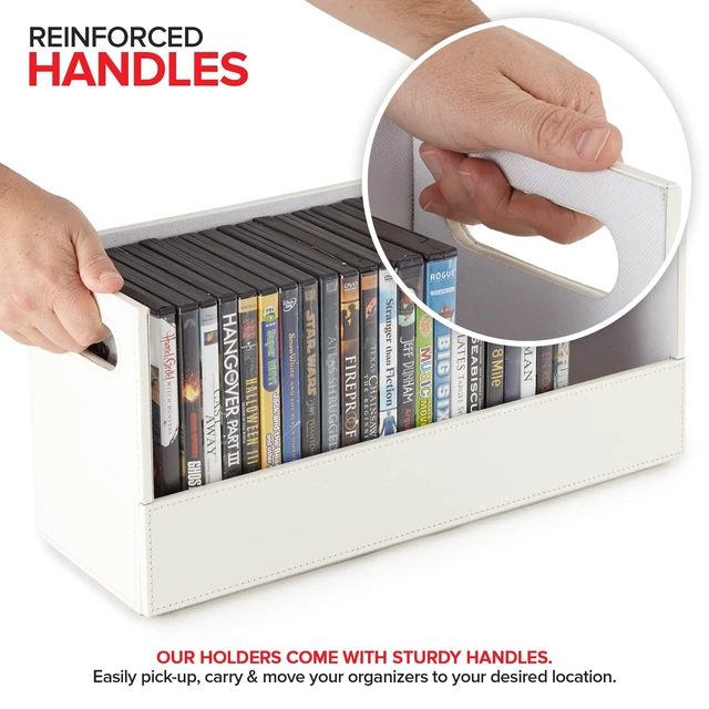 Alt view image 4 of 5 - Stock Your Home DVD Storage Box, Movie Shelf Organizer for Blu-Ray, Video Game Cases, CDs, VHS Tape Display Stand, Disc Holder Can Store Up to 28 DVDs, Faux Leather (White)