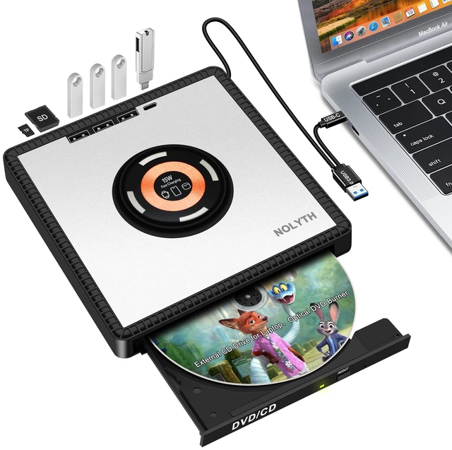 Main image of NOLYTH External CD/DVD Drive for Laptop, DVD Burner with Wireless Charger
