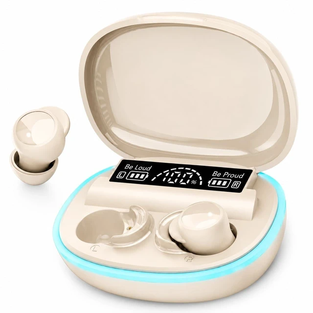 Main image of Ertuly Sleep Earbuds for Side Sleepers, Mini Invisible Bluetooth Earbuds, Ultra-Light Sleep Headphones HiFi Sound, Long Battery Life, LED Display, Bluetooth 5.4, ANC Noise Cancelling, Nude Beige