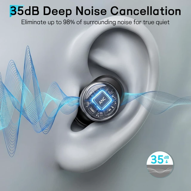 Alt view image 3 of 5 - Ertuly Sleep Earbuds for Side Sleepers, Mini Invisible Bluetooth Earbuds, Ultra-Light Sleep Headphones HiFi Sound, Long Battery Life, LED Display, Bluetooth 5.4, ANC Noise Cancelling, Nude Beige