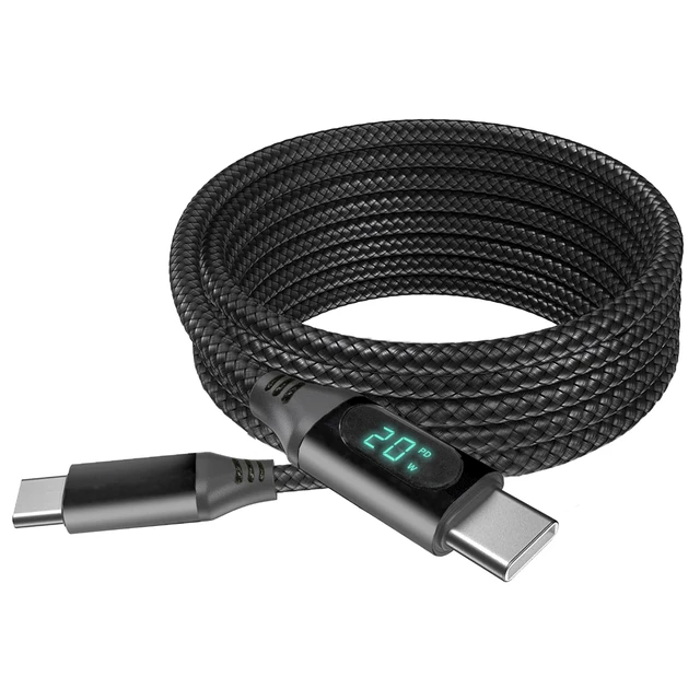 Alt view image 2 of 5 - BoxWave Cable Compatible with Veikk Studio VK1200 V2 - PowerDisplay PD Cable (6ft) - USB-C to USB-C (100W), LED Wattage Info Extra Long Braided Nylon - Jet Black