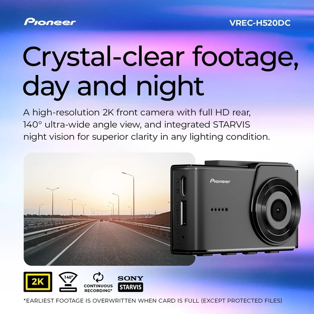 Alt view image 3 of 5 - Pioneer VREC-H520DC Large Screen Dual Dash Cam Front and Rear Car Camera