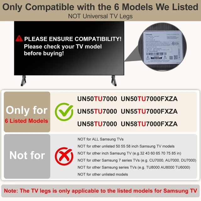Alt view image 3 of 5 - TV Base Stand for Samsung TV Legs Replacement Only for UN50TU7000FXZA UN55TU7000FXZA UN58TU7000FXZA UN50TU7000 UN55TU7000 Not Universal TV Legs for Samsung with Remote Holder Only for Mode