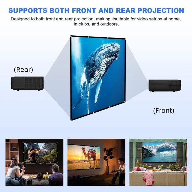 Alt view image 2 of 5 - Projector Screen 180 INCH, DUYIKJ Foldable Washable Portable Rear Front Projector Screen 4K Indoor Outdoor 16:9 HD Projection Movies Screen for Backyard Home Theater Office
