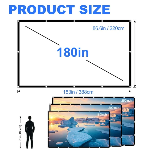 Alt view image 5 of 5 - Projector Screen 180 INCH, DUYIKJ Foldable Washable Portable Rear Front Projector Screen 4K Indoor Outdoor 16:9 HD Projection Movies Screen for Backyard Home Theater Office