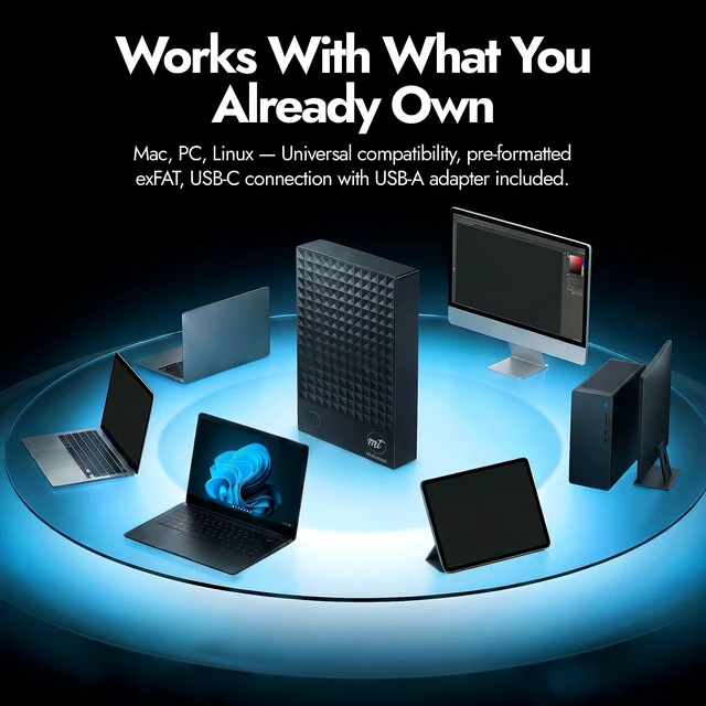 Alt view image 3 of 5 - ModusTech 4TB Desktop External Hard Drive (NOT-Portable) Vault USB-C 3.1 (5Gbps) High-Speed HDD for PC, Mac, Laptop & Console, Mains-Powered Backup Storage, 2-Year Warranty