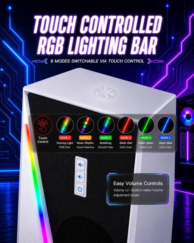 Alt view image 2 of 5 - Computer Speakers, USB Powered Stereo Speakers for Desktop PC, RGB Lights