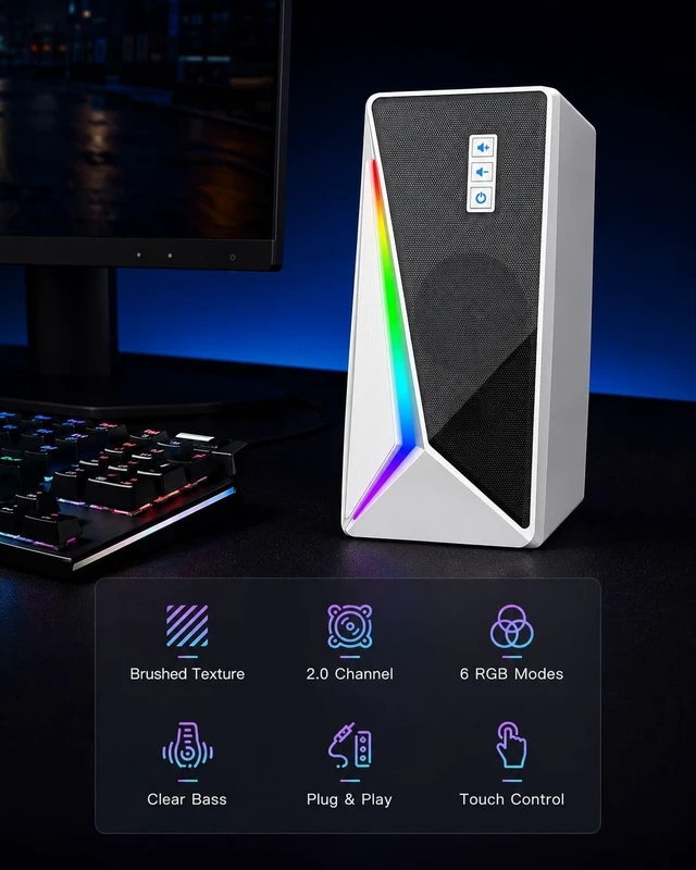 Alt view image 3 of 5 - Computer Speakers, USB Powered Stereo Speakers for Desktop PC, RGB Lights