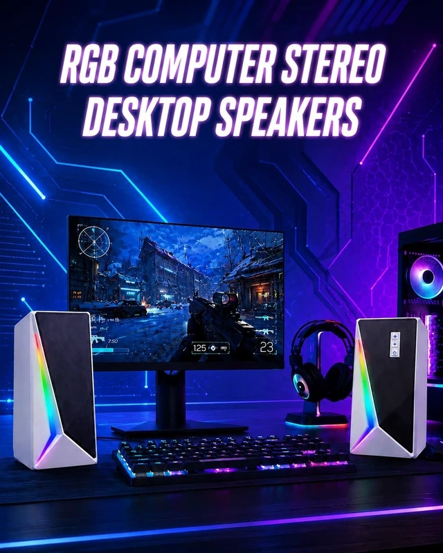 Alt view image 4 of 5 - Computer Speakers, USB Powered Stereo Speakers for Desktop PC, RGB Lights