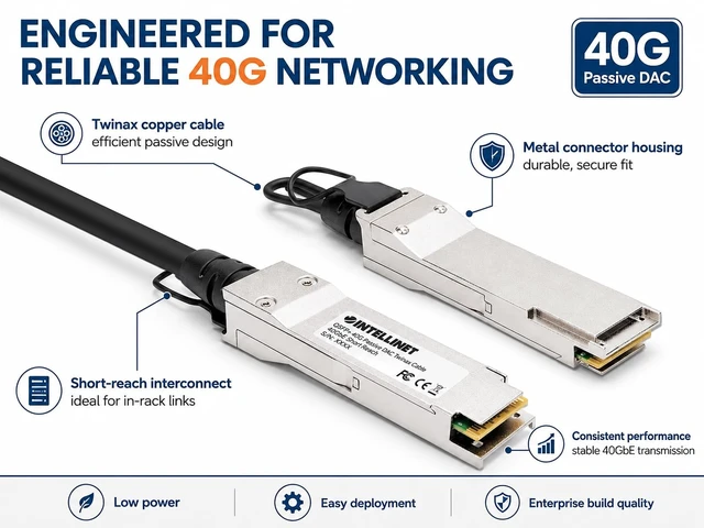 Alt view image 3 of 5 - Intellinet 40G QSFP+ Passive DAC Twinax Cable, 10 ft
