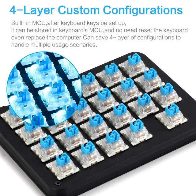 Alt view image 4 of 5 - Koolertron 23-Key One-Handed Mechanical Keypad, Blue LED