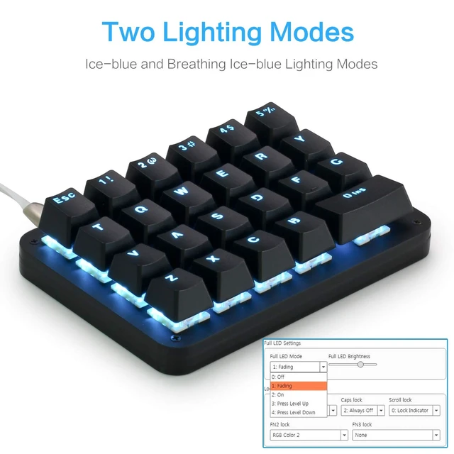 Alt view image 5 of 5 - Koolertron 23-Key One-Handed Mechanical Keypad, Blue LED