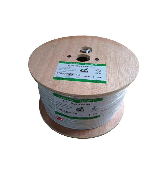 Alt view image 2 of 5 - ETL Riser rated coaxial cable RG6 Quad shield CCS conductor 500ft White