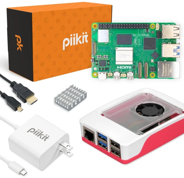 Main image of PiiKit Starter Kit for Raspberry Pi 5 4 GB - Essential Edition ^^ 27 W Power Supply ^^ Case with Integrated Fan and Heat Sink ^^ 4K 60 Hz Micro-HDMI Cable