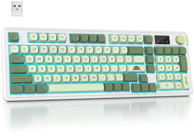 Main image of Mosptnspg RGB Mechanical Feel Membrane Wireless Keyboard, Wired/Bluetooth/2.4G Silent ABS Ball Cap Gasket Structure Gaming Office Keyboard for PC/Mac/Win(98 Matcha)