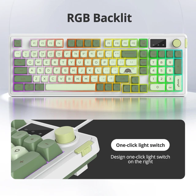 Alt view image 5 of 5 - Mosptnspg RGB Mechanical Feel Membrane Wireless Keyboard, Wired/Bluetooth/2.4G Silent ABS Ball Cap Gasket Structure Gaming Office Keyboard for PC/Mac/Win(98 Matcha)