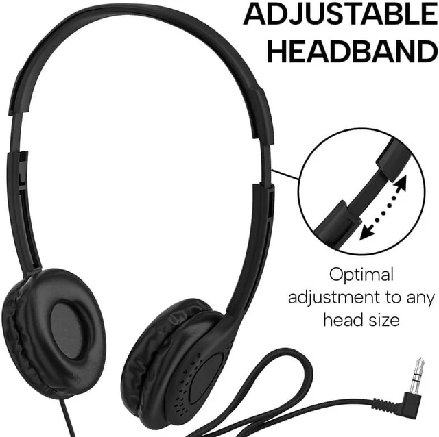Alt view image 3 of 5 - Bulk Classroom Headphones with Microphone 10 Pack, Wired On-Ear Student Headsets, 3.5mm Stereo Plug, Adjustable Headband, Leatherette Ear Cushions for School, Chromebook, Laptop, Library, Testing