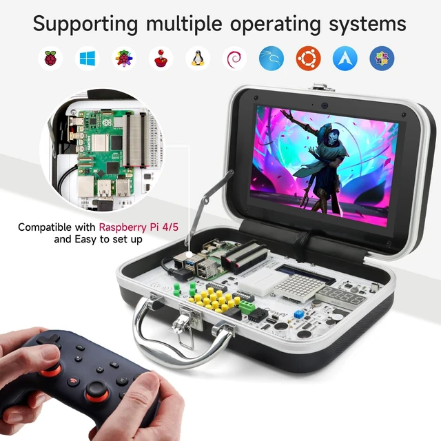 Alt view image 2 of 5 - ELECROW for Raspberry Pi 5 8GB Kit, with Pi 5 8GB Single Board Computer, Crowpi Pi 5 Case Kit with 9inch Display, Compatible with Raspberry Pi 5 Learning Programming Kit with Sensors (8GB RAM)