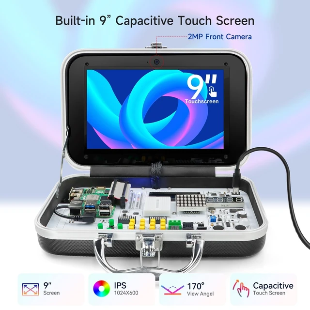Alt view image 3 of 5 - ELECROW for Raspberry Pi 5 8GB Kit, with Pi 5 8GB Single Board Computer, Crowpi Pi 5 Case Kit with 9inch Display, Compatible with Raspberry Pi 5 Learning Programming Kit with Sensors (8GB RAM)