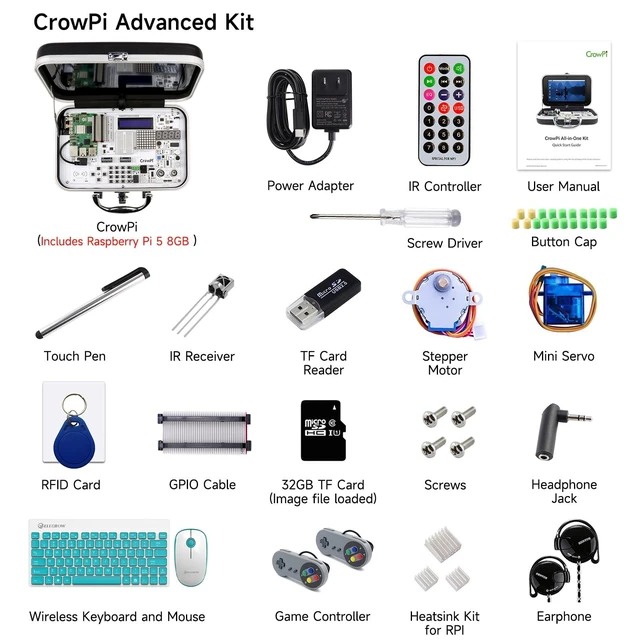 Alt view image 5 of 5 - ELECROW for Raspberry Pi 5 8GB Kit, with Pi 5 8GB Single Board Computer, Crowpi Pi 5 Case Kit with 9inch Display, Compatible with Raspberry Pi 5 Learning Programming Kit with Sensors (8GB RAM)