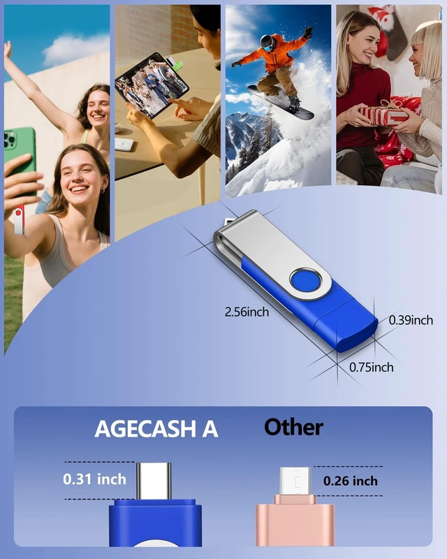 Alt view image 3 of 5 - 32GB USB-C Dual Flash Drive 10 Pack AGECASH 2-in-1 USB A+Type C Thumb Drive