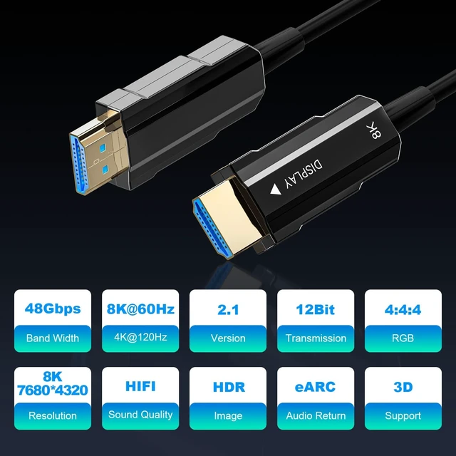 Alt view image 2 of 5 - 8K HDMI 2.1 Cable 30ft/9m, Long Fiber Optic HDMI Cable, Ultra High Speed Thin HDMI Cord, 48Gbps, 8K@60Hz 4K@120Hz, Dynamic HDR, eARC, HDCP 2.2&2.3, 3D, for HDTV Monitor Game Laptop Xbox PS4/PS5