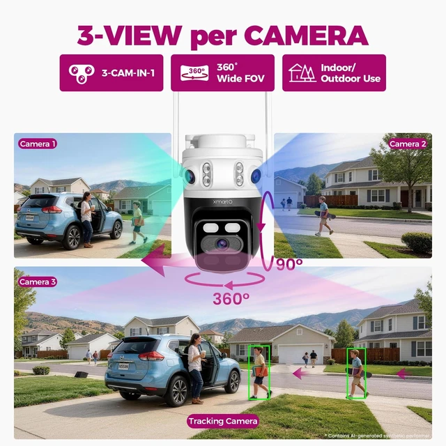 Alt view image 2 of 5 - XMARTO 2-Pack 6MP Tri-Lens WiFi Security Camera