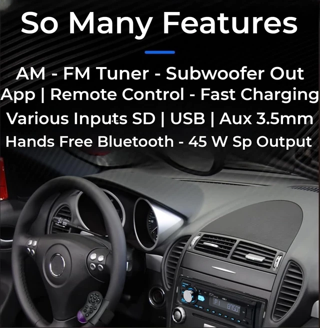 Alt view image 2 of 5 - HZEX Car Stereo with Bluetooth and Subwoofer Outputs, Single Din Car Radio, Digital Media Audio Receiver Head-Unit, Fast Charging USB Ports and AM-FM Tuner, 1-Din Multimedia Player Estereo